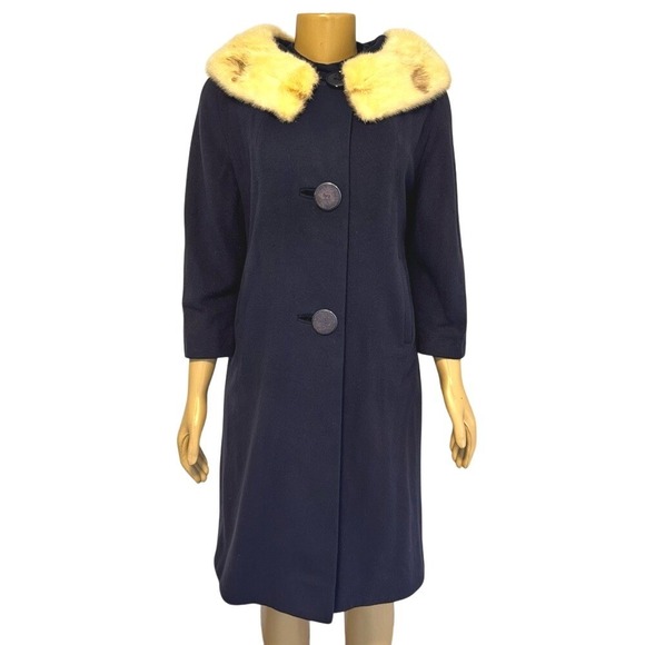Homberger's Atlantic City Jackets & Blazers - Vintage Hombergers Atlantic City Navy Blue 100% Cashmere Mink Fur Collar Coat